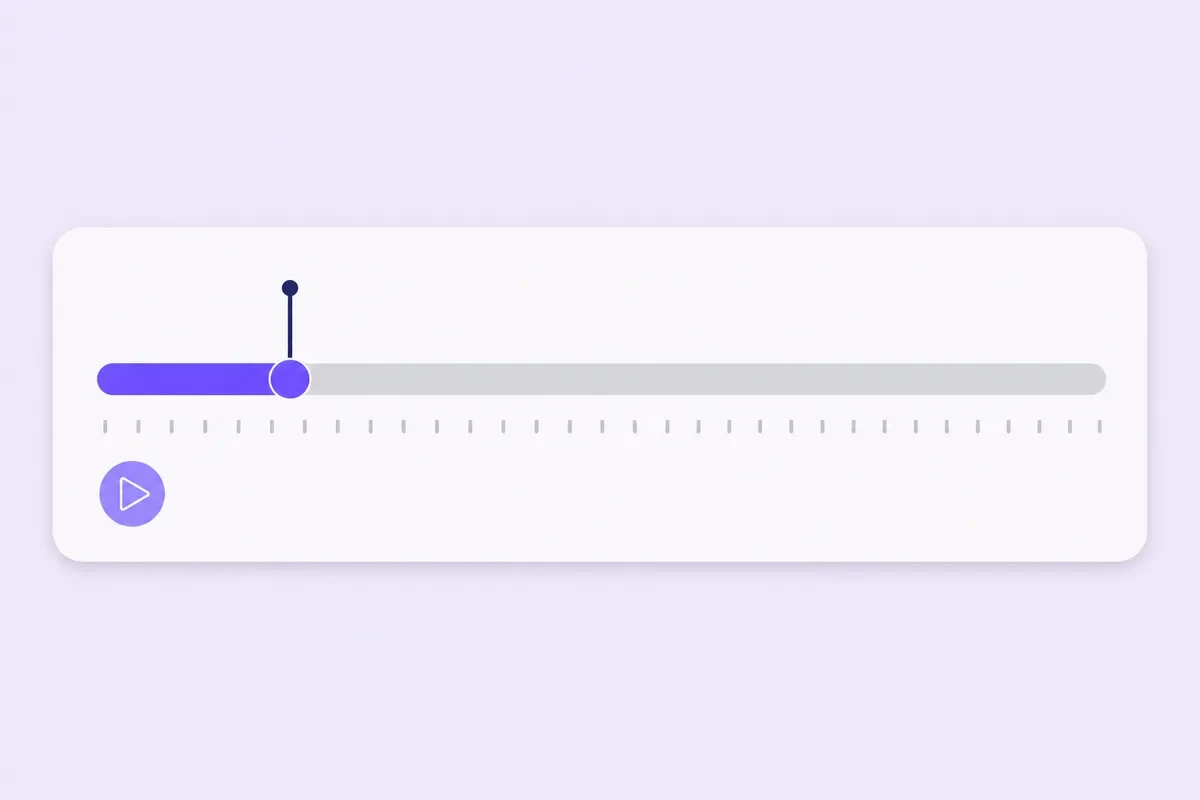 A white card with a long playback bar: only the first slice is filled violet, a marker stands just after it, the rest grey.