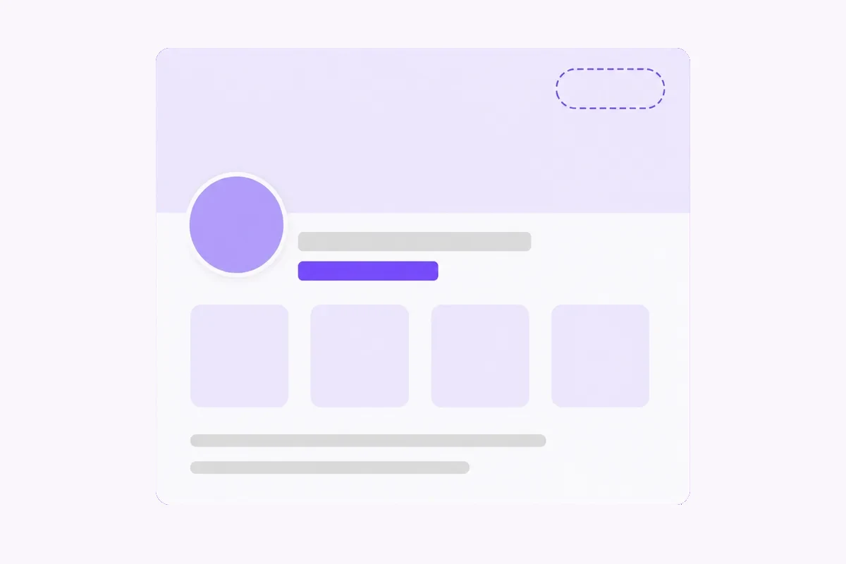 A white channel card on violet with an empty dashed pill where the live counter would sit, one violet bar and four small tiles.
