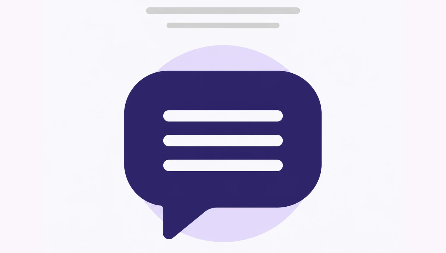 A speech bubble with three lines cut from its centre on a violet ground.