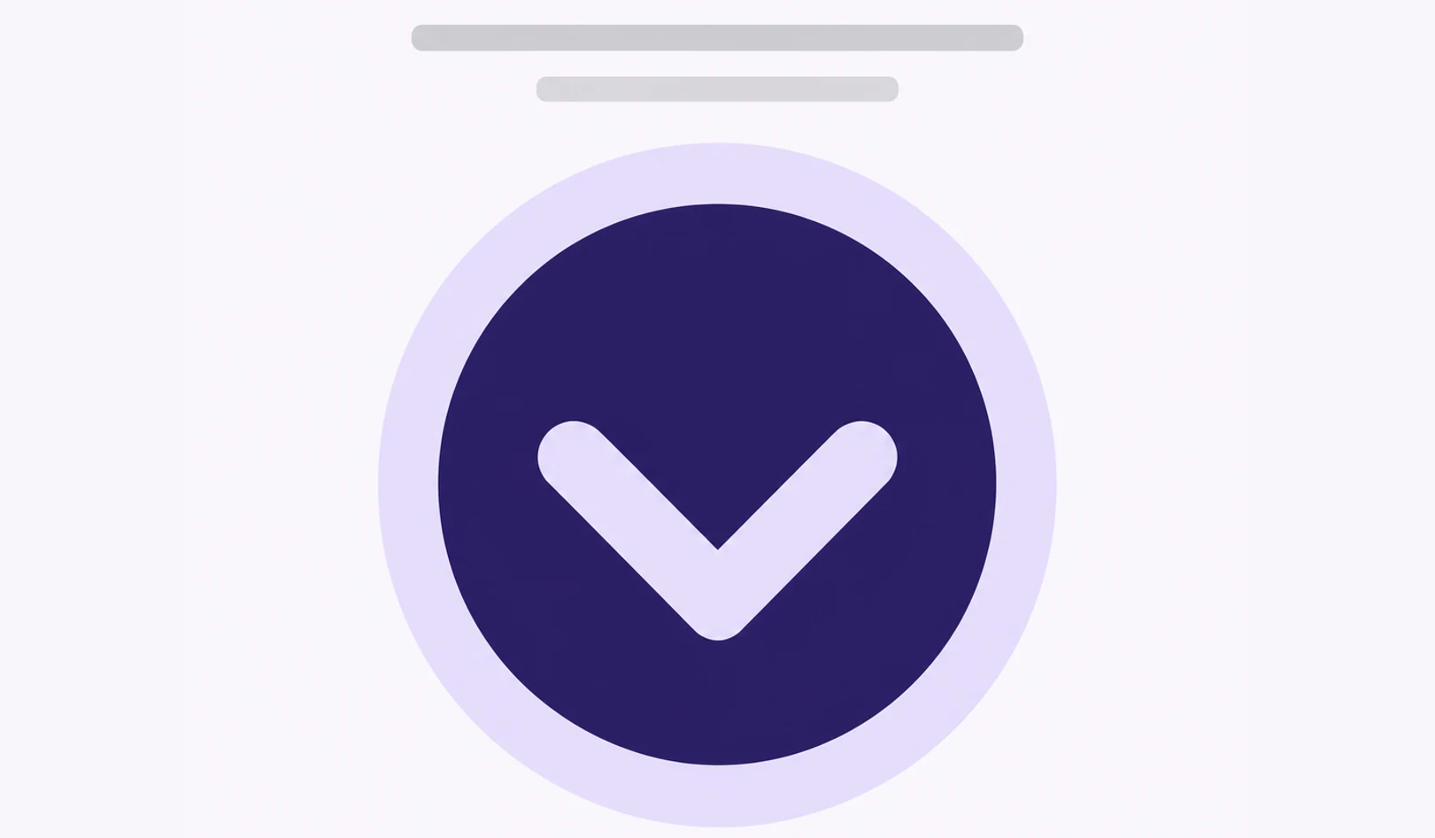 A circle with a downward chevron cut from its centre on a violet ground.