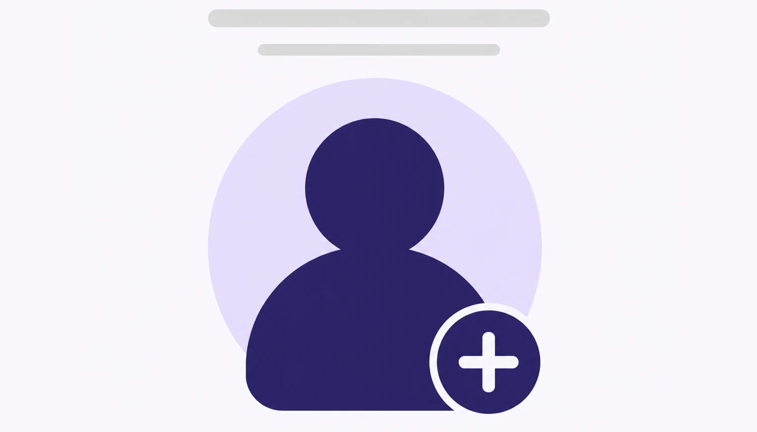 A person silhouette with a plus badge overlapping its corner on a violet ground.