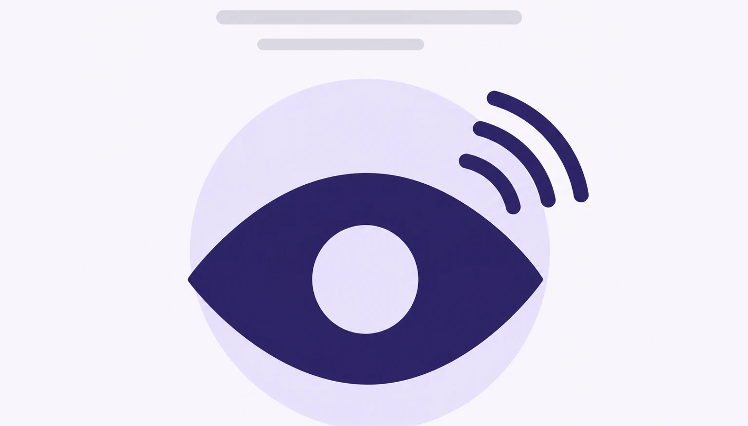 An eye shape with small broadcast lines radiating from its corner on a violet ground.