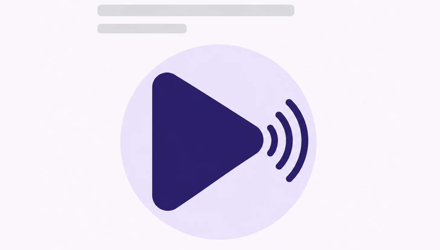 A play triangle with small sound-wave lines beside it on a violet ground.