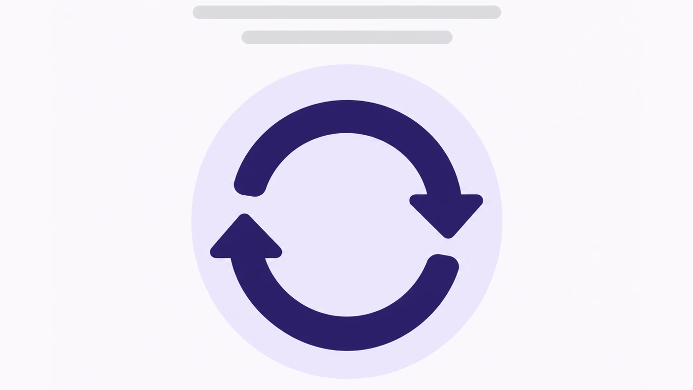 Two curved arrows forming a circular repost loop on a violet ground.